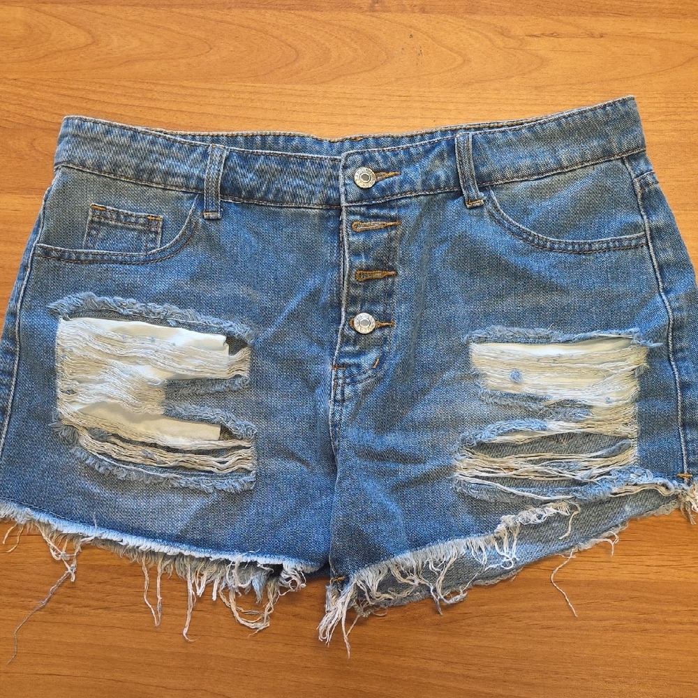 Distressed Blue Denim Shorts